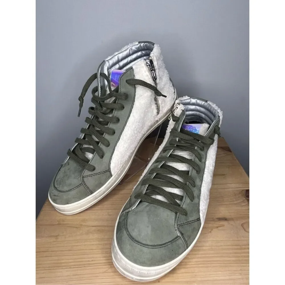 P448 Womens Skate HighTop Sherpa Double Closure Sneaker Khaki/White Size 10.5-11